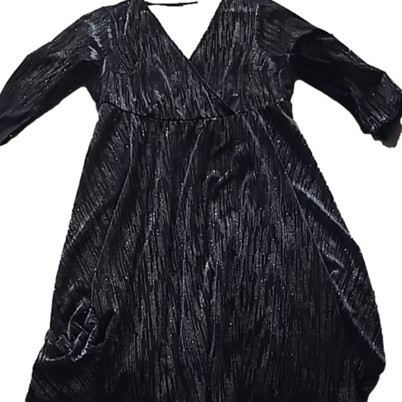 torrid Dresses & Skirts - Torrid skater velvet  faux wrap black‎ silver metallic v-neck dress